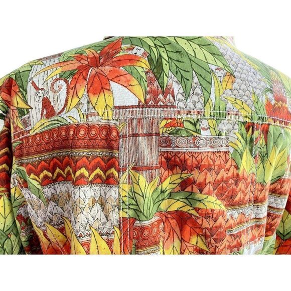 Chico's Monkey Jungle Tropical Print Jean Jacket Cotton Stretch Front Pockets - Picture 5 of 6